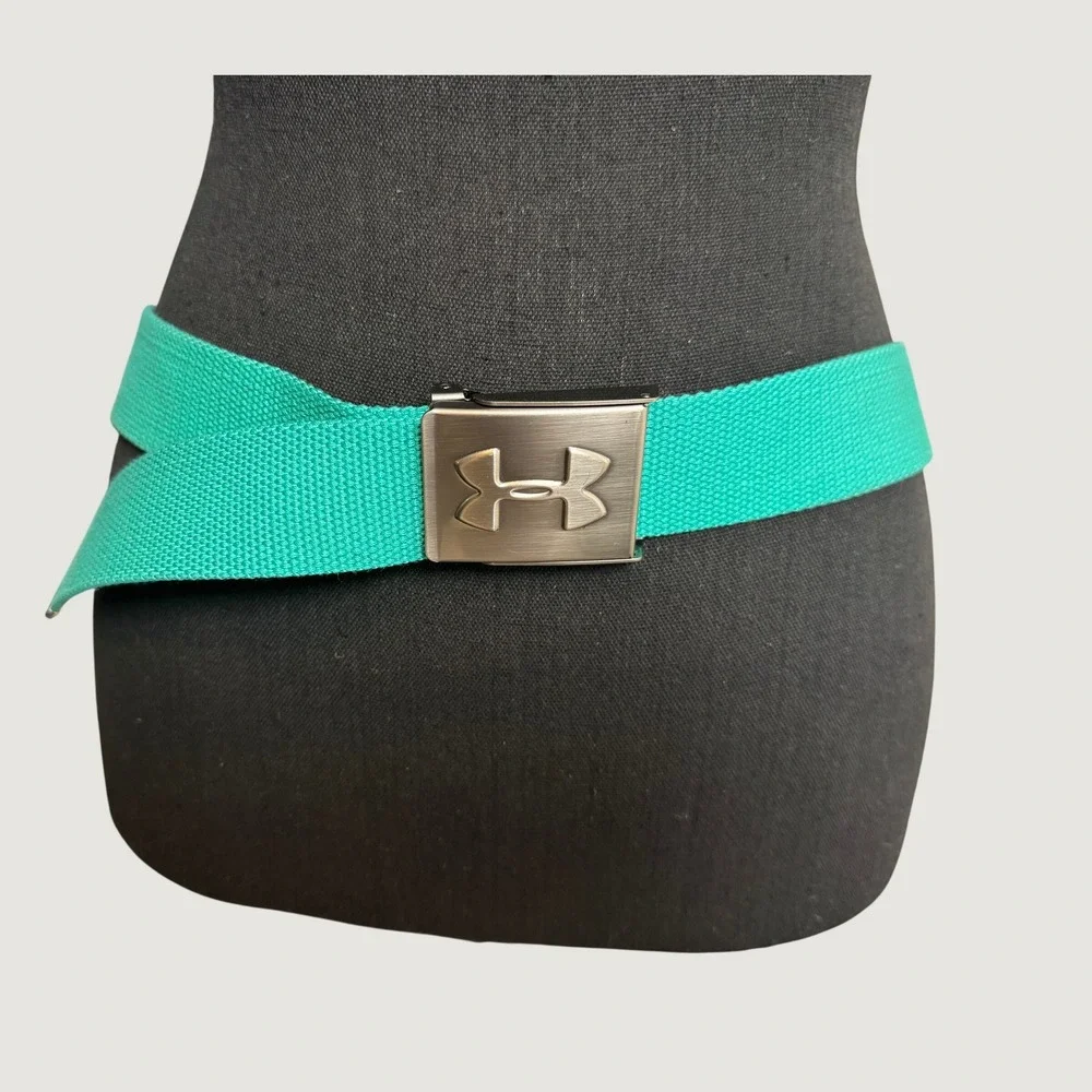 Under Armour Mens Teal Green Golf Belt Adjustable Metal Logo Buckle 39 in